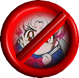 The 'NO' symbol across Chibi-Usa's face